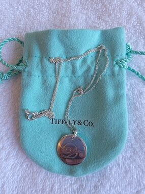 Tiffany & Co. Large Letter D, Disc Round Sterling Silver Chain Necklace 16".